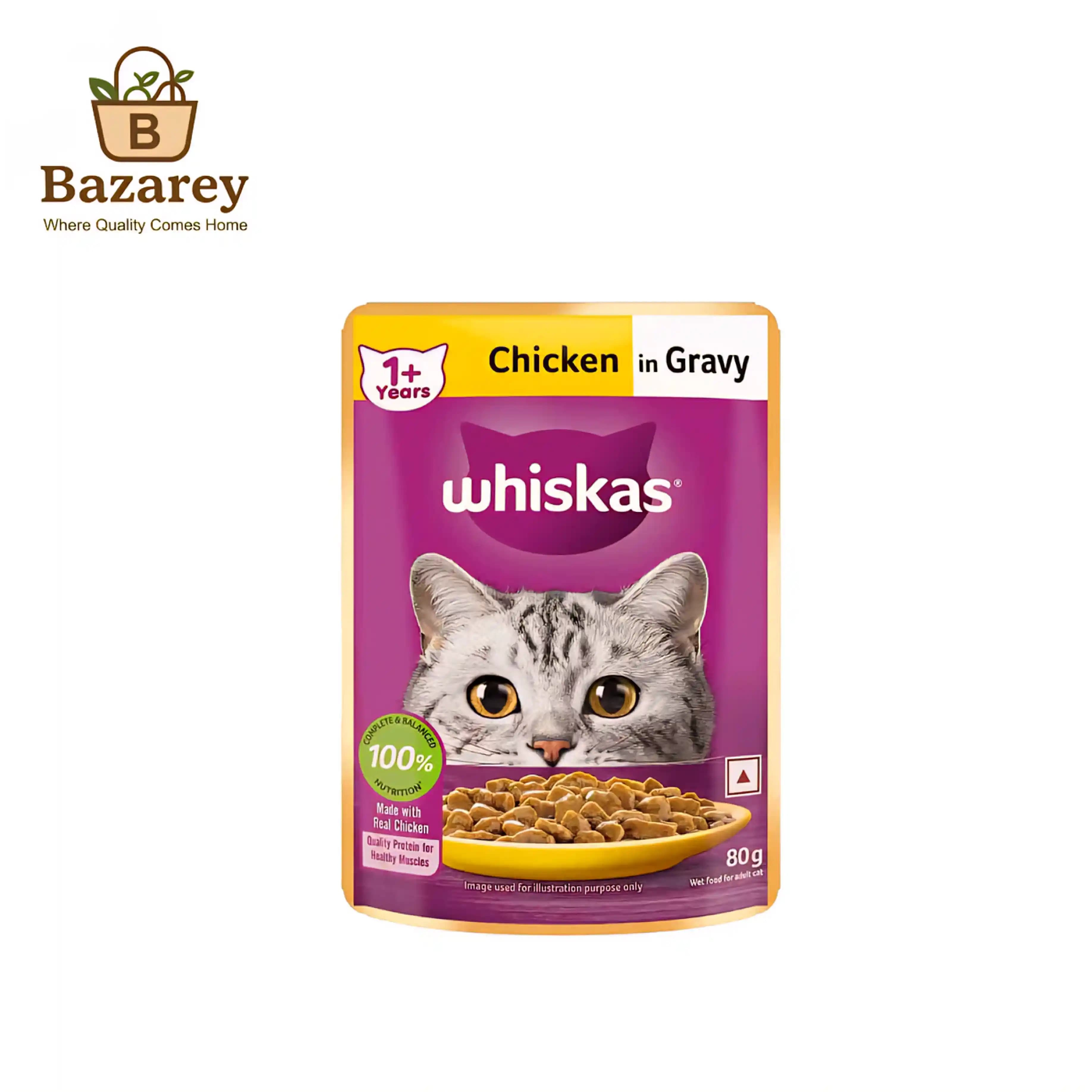 Whiskas Wet Cat Food for Adult Cats (1+ Years) chicken in Gravy Flavour